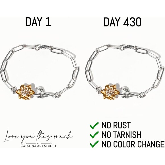 Sentimental Aunt & Niece Gift Sunflower Sterling Silver Bracelet - Adjustable, D - Picture 4 of 9